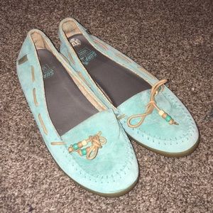 Vans Alpaca Mint blue Moc Toe Suede loafers
